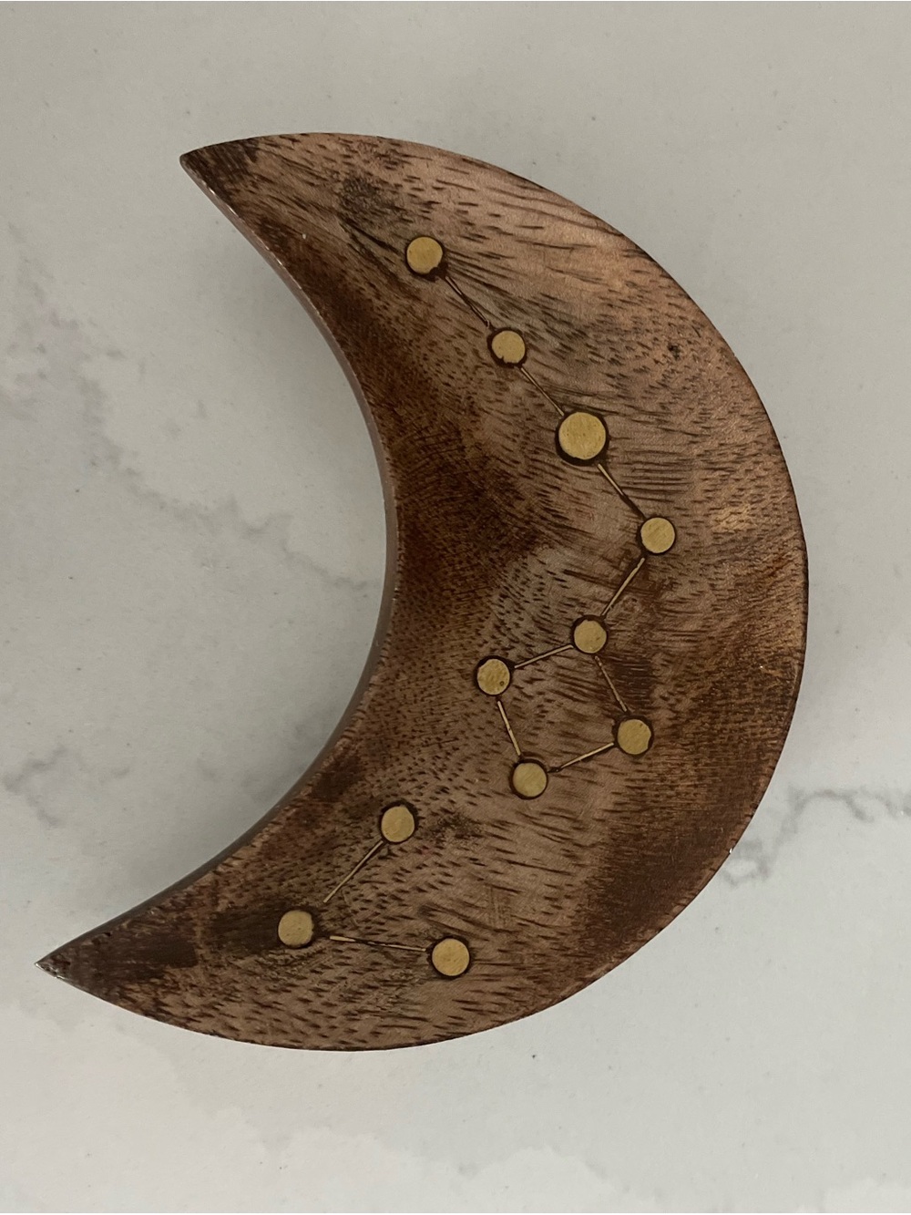 MATR BOOMIE Wooden Crescent Moon Decor Brass Inlay Constellation Made in India